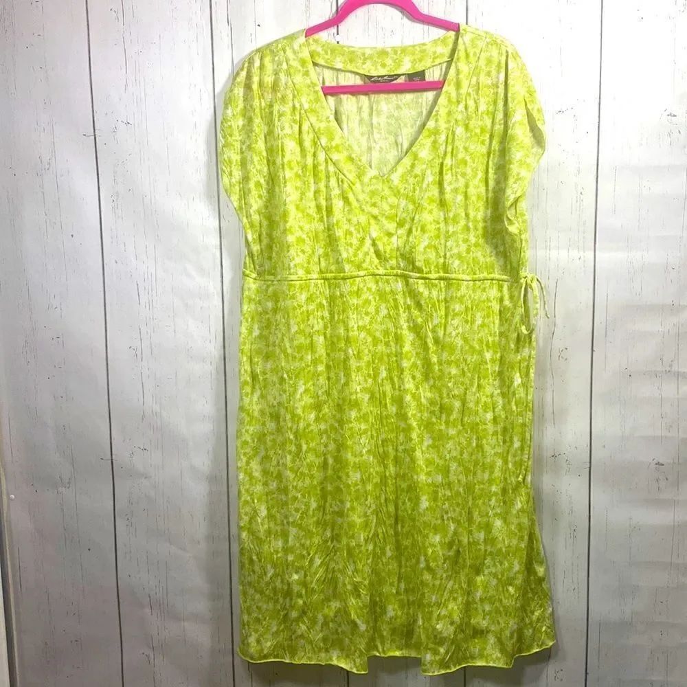 Eddie Bauer Lime Green Tie Dye Tunic Dress XLT Boho Coastal Summer Relaxed